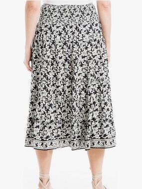 Max Studio Black and White Floral Tiered Midi Skirt